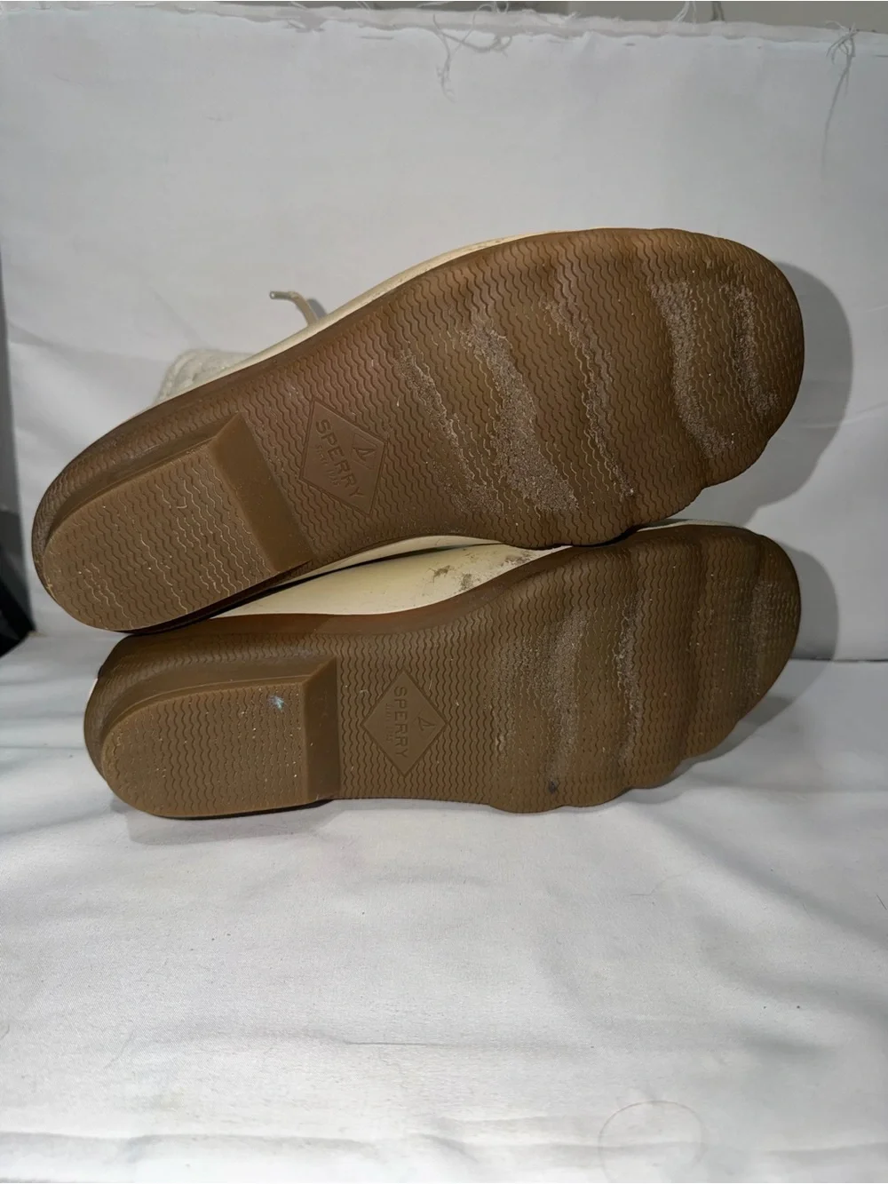 Sperry Boots Syren Gulf Wool Quilted Ivory Tan Zip Up Winter Shoes 8 Duck Boot